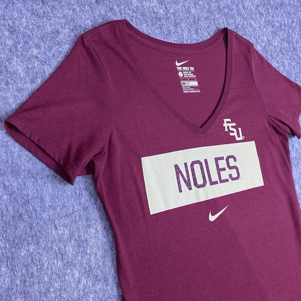 Nike Women's Florida State FSU T-Shirt Athletic Fit V-Neck Maroon Size Large - Picture 2 of 10